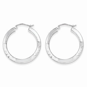 Sterling Silver Rhodium-plated Polished Satin 3.00mm Diamond-cut Hoop Earrings