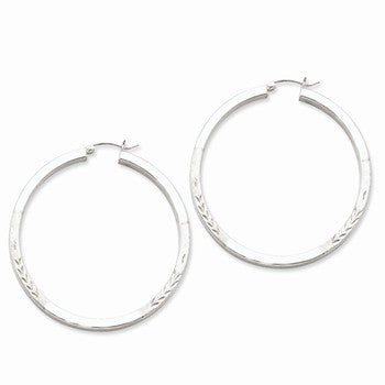 Sterling Silver Rhodium-plated Polished Satin 3.00mm Diamond-cut Hoop Earrings