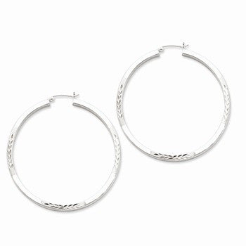 Sterling Silver Rhodium-plated Polished Satin 3.00mm Diamond-cut Hoop Earrings