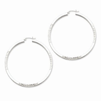 Sterling Silver Rhodium-plated Polished Satin 3.00mm Diamond-cut Hoop Earrings