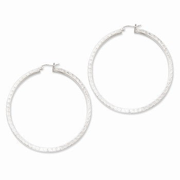 Sterling Silver Rhodium-plated 3mm Diamond-cut Square Tube Hoop Earrings