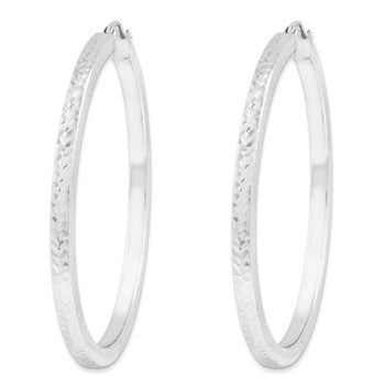 Sterling Silver Rhodium-plated Square Diamond-cut Hoop Earrings