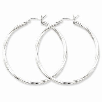 Sterling Silver Rhodium-plated Twisted Hoop Earrings