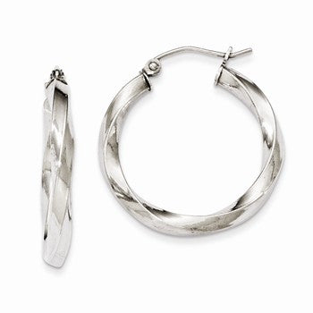Sterling Silver Rhodium-plated 3.00mm Twisted Hoop Earrings