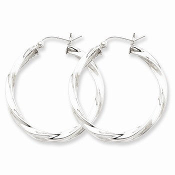 Sterling Silver Rhodium-plated 3.00mm Twisted Hoop Earrings