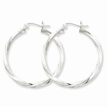 Sterling Silver Rhodium-plated 3.00mm Twisted Hoop Earrings