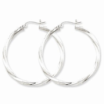 Sterling Silver Rhodium-plated 3.00mm Twisted Hoop Earrings