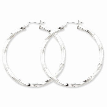 Sterling Silver Rhodium-plated 3.00mm Twisted Hoop Earrings