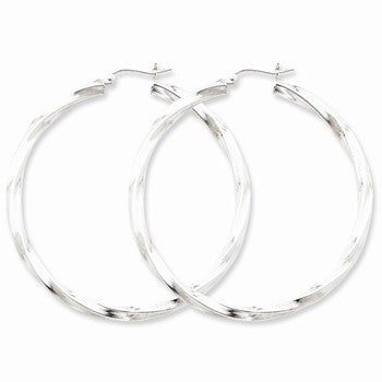 Sterling Silver Rhodium-plated 3mm Polished Twisted Hoop Earrings
