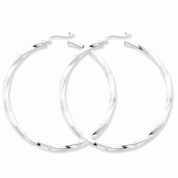 Sterling Silver Rhodium-plated 3mm Polished Twisted Hoop Earrings