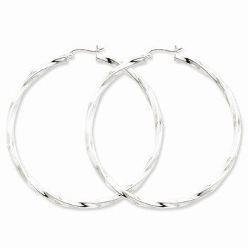 Sterling Silver Rhodium-plated 3mm Polished Twisted Hoop Earrings