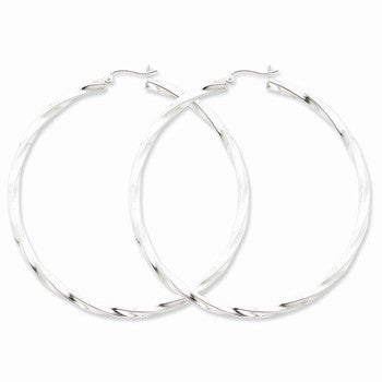 Sterling Silver Rhodium-plated 3mm Polished Twisted Hoop Earrings