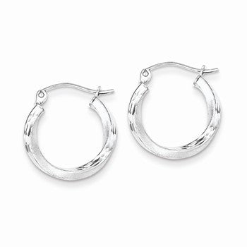 Sterling Silver Rhodium-plated Satin Finish Diamond-cut Hoop Earrings
