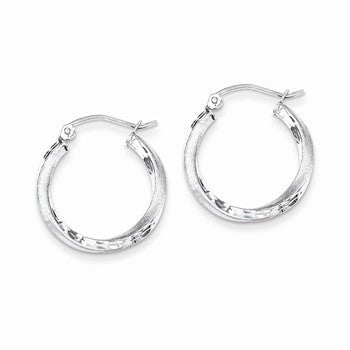 Sterling Silver Rhodium-plated Satin Diamond-cut Twist Hoop Earrings
