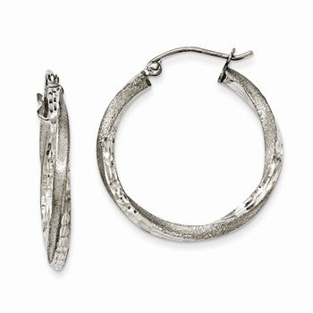 Sterling Silver Satin Diamond-cut Twist Hoop Earrings