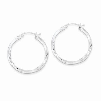 Sterling Silver Rhodium-plated Satin Diamond-cut Twist Hoop Earrings