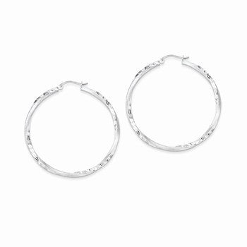 Sterling Silver Rhodium-plated Satin Diamond-cut Twist Hoop Earrings