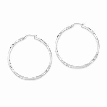 Sterling Silver Rhodium-plated Satin Diamond-cut Twist Hoop Earrings
