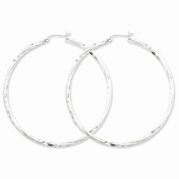 Sterling Silver Rhodium-plated Satin Diamond-cut Twist Hoop Earrings