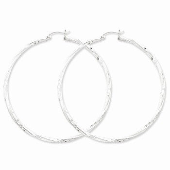 Sterling Silver Rhodium-plated Satin Diamond-cut Twist Hoop Earrings