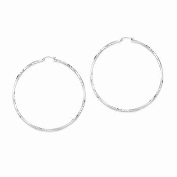 Sterling Silver Rhodium-plated Satin Finished Diamond-cut Twisted Hoop Earrings