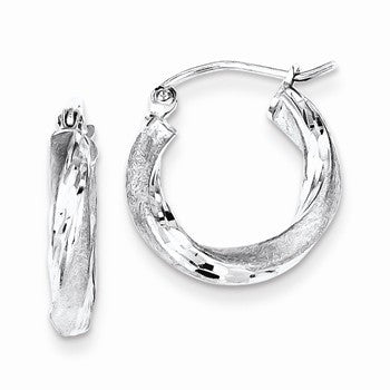 Sterling Silver Rhodium-plated Satin Finished Diamond-cut Twisted Hoop Earrings