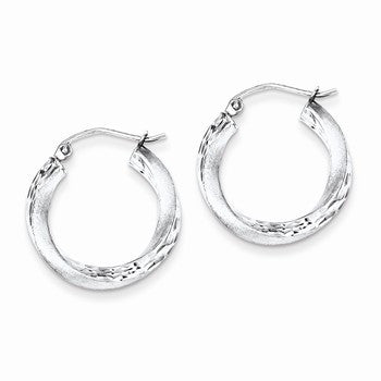 Sterling Silver Rhodium-plated Satin Finished Diamond-cut Twisted Hoop Earrings