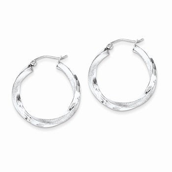 Sterling Silver Rhodium-plated 3.00mm Polished Satin Diamond-cut Twisted Hoop Ear, Jewelry Earrings