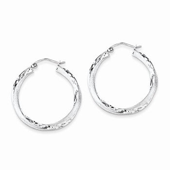 Sterling Silver Rhodium-plated 3.00mm Polished Satin Diamond-cut Twisted Hoop Ear, Jewelry Earrings
