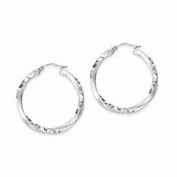 Sterling Silver Rhodium-plated 3.00mm Polished Satin Diamond-cut Twisted Hoop Ear, Jewelry Earrings
