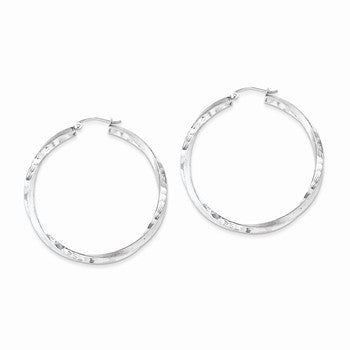 Sterling Silver Rhodium-plated 3.00mm Polished Satin Diamond-cut Twisted Hoop Ear, Jewelry Earrings