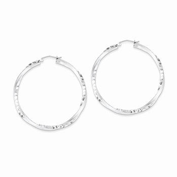Sterling Silver Rhodium-plated 3.00mm Polished Satin Diamond-cut Twisted Hoop Ear, Jewelry Earrings