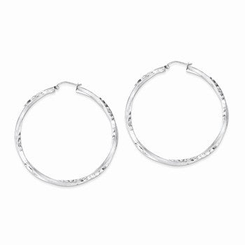 Sterling Silver Rhodium-plated 3.00mm Polished Satin Diamond-cut Twisted Hoop Ear, Jewelry Earrings