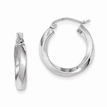 Sterling Silver Rhodium-plated 3.00mm Polished Satin Twisted Hoop Earring, Jewelry Earrings