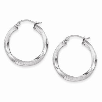 Sterling Silver Rhodium-plated 3.00mm Polished Satin Twisted Hoop Earring, Jewelry Earrings