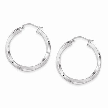 Sterling Silver Rhodium-plated 3.00mm Polished Satin Twisted Hoop Earring, Jewelry Earrings