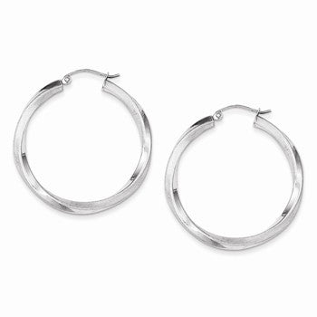 Sterling Silver Rhodium-plated 3.00mm Polished Satin Twisted Hoop Earring, Jewelry Earrings