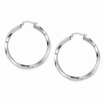 Sterling Silver Rhodium-plated 3.00mm Polished Satin Twisted Hoop Earring, Jewelry Earrings