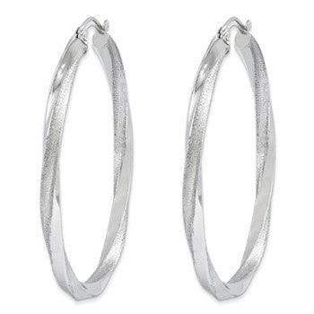 Sterling Silver Rhodium-plated 3.00mm Polished Satin Twisted Hoop Earring, Jewelry Earrings