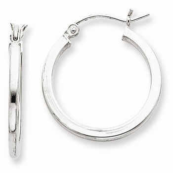 Sterling Silver Rhodium-plated 2mm Square Tube Hoop Earrings