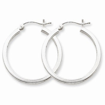 Sterling Silver Rhodium-plated 2mm Square Tube Hoop Earrings