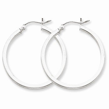 Sterling Silver Rhodium-plated 2mm Square Tube Hoop Earrings