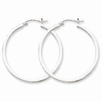 Sterling Silver Rhodium-plated 2mm Square Tube Hoop Earrings