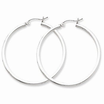 Sterling Silver Rhodium-plated 2mm Square Tube Hoop Earrings