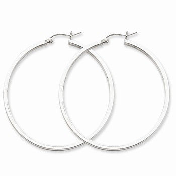 Sterling Silver Rhodium-plated 2mm Square Tube Hoop Earrings