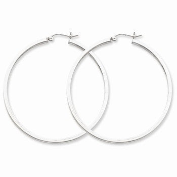Sterling Silver Rhodium-plated 2mm Square Tube Hoop Earrings