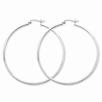 Sterling Silver Rhodium-plated 2mm Square Tube Hoop Earrings