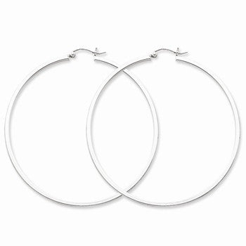 Sterling Silver Rhodium-plated 2mm Square Tube Hoop Earrings