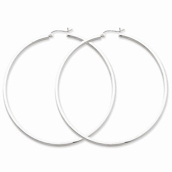 Sterling Silver Rhodium-plated 2mm Square Tube Hoop Earrings