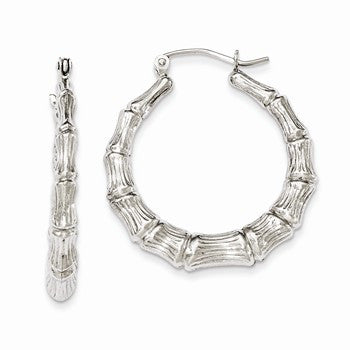 Sterling Silver Rhodium-plated Bamboo Hoop Earrings
